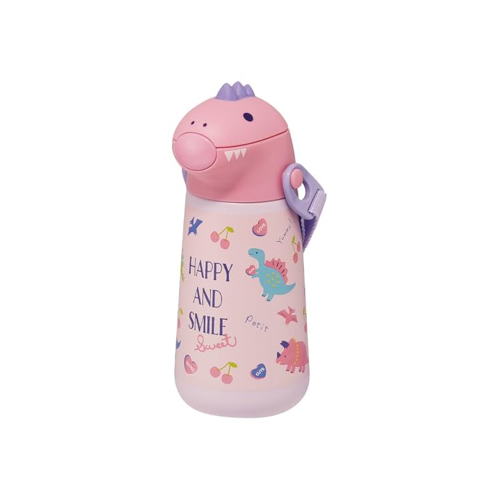 【日本直郵】SKATER 斯凱達 寶寶不鏽鋼吸管杯保溫杯 粉紅恐龍款 370ml