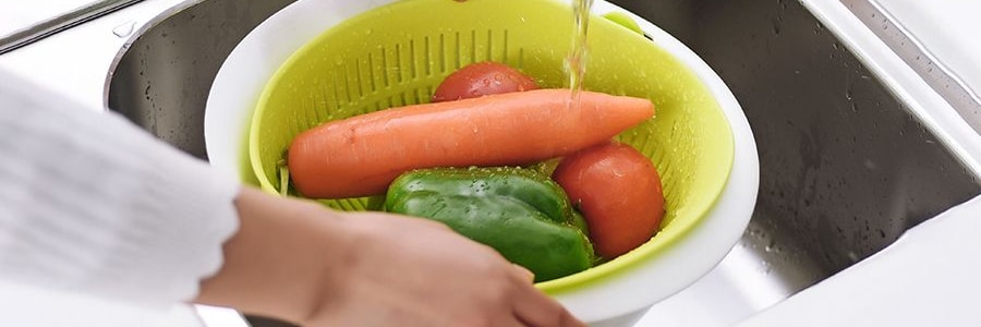 日本KOKUBO小久保 圓形可旋轉180°可濾水雙層洗菜盆脫水器 大號 蘋果綠 BPA FREE 21cm-23cm 淘米洗菜 輕鬆自如