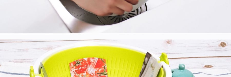 日本KOKUBO小久保 圓形可旋轉180°可濾水雙層洗菜盆脫水器 大號 蘋果綠 BPA FREE 21cm-23cm 淘米洗菜 輕鬆自如