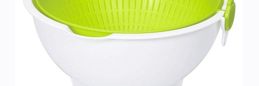 日本KOKUBO小久保 圓形可旋轉180°可濾水雙層洗菜盆脫水器 大號 蘋果綠 BPA FREE 21cm-23cm 淘米洗菜 輕鬆自如