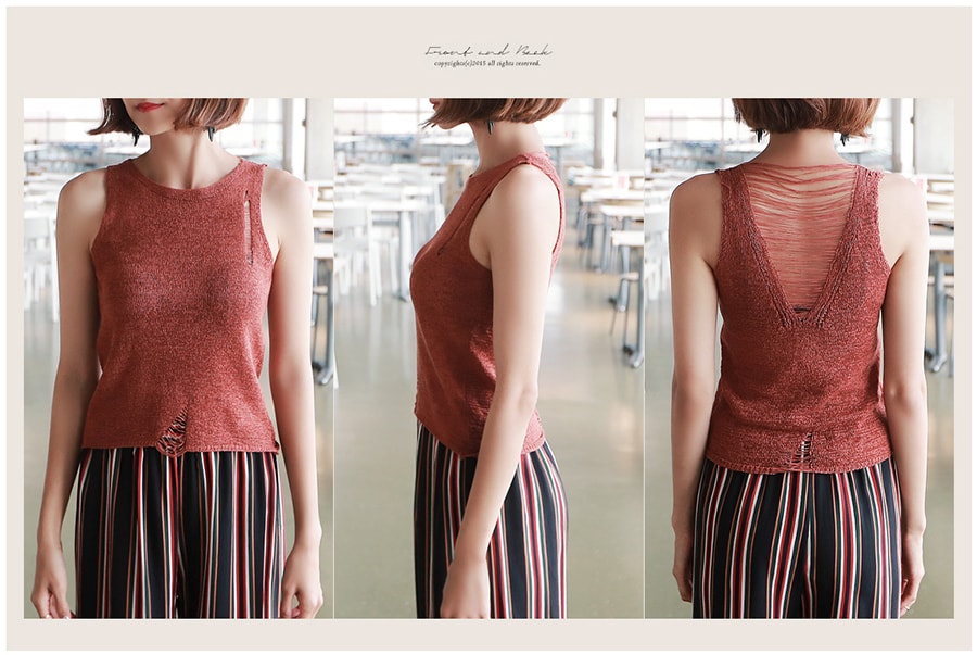 [limited quantity Set] Multi Striped Wide Leg Pants and Distressed Tank Top One Size(S-M)