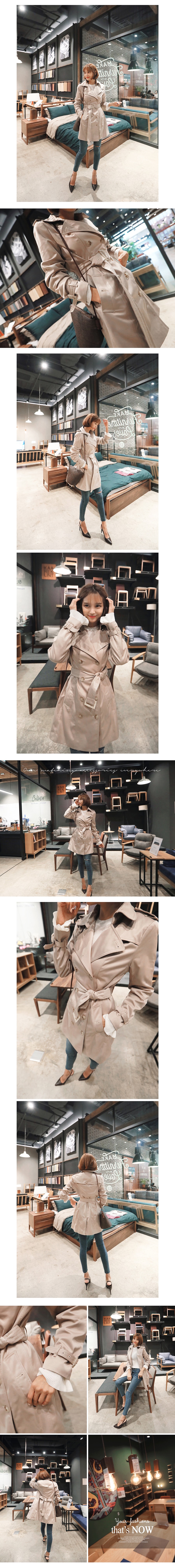 KOREA Double-Breasted Trench Coat Beige One Size(S-M) [Free Shipping]