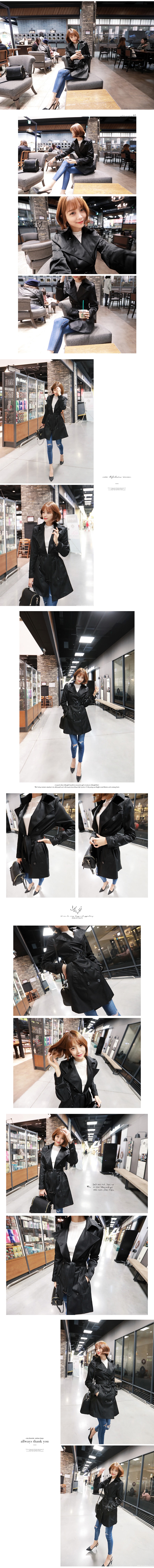 KOREA  Double-Breasted Trench Coat Black One Size(S-M) [Free Shipping]