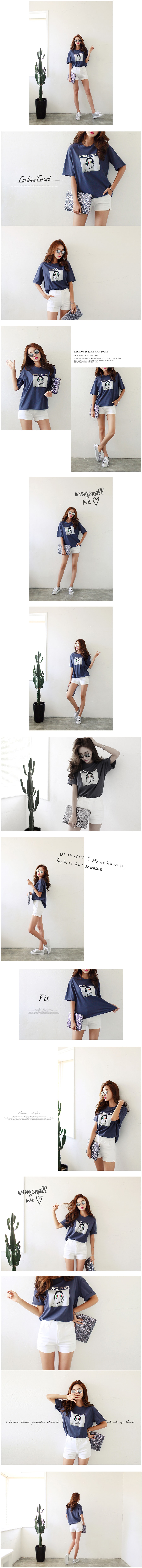 [Special Offer] Silver Letters Print T-Shirt 2 Pieces Set #White+Navy One Size(S-M)