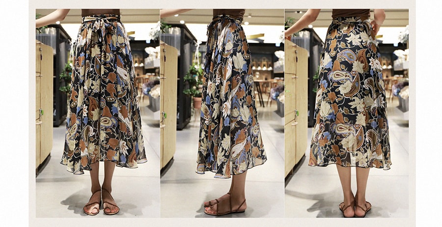[New Arrival]  Paisley Flower Print Long Skirt One Size(S-M)