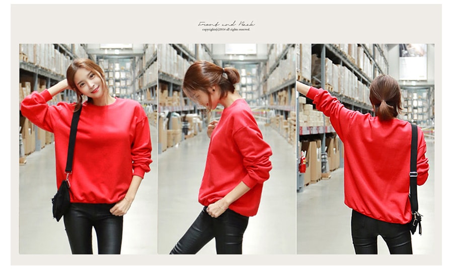 KOREA Oversized Pullover Sweatshirt Red One Size(Free) [Free Shipping]