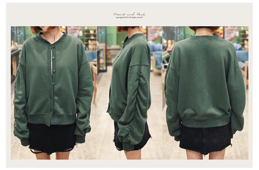 [Autumn New] Shirring Sleeve Sweatshirt Jacket Khaki One Size(Free)