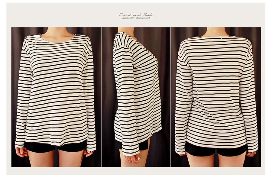 KOREA Boat-Neck Striped T-Shirt #Ivory One Size(S-M) [Free Shipping]