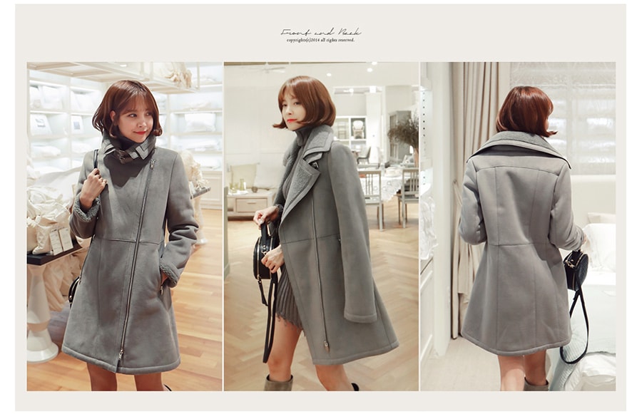 KOREA Double Collar Faux Shearling Coat Grey (M-Size) [Free Shipping]
