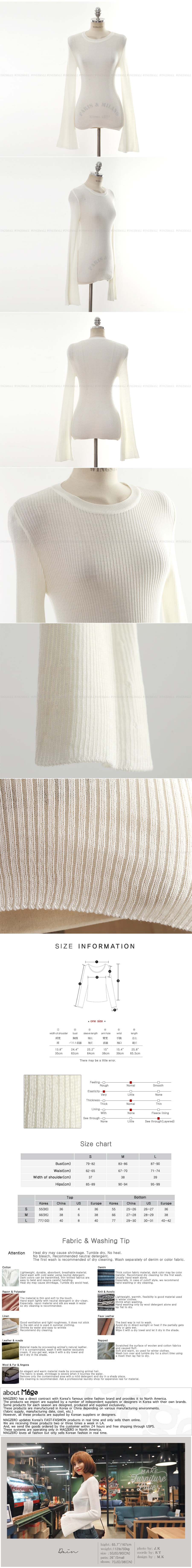 KOREA Jewel Neck Bell Sleeve Ribbed Knit Top Ivory One Size(S-M) [Free Shipping]