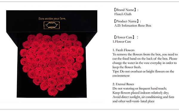 Flora's OathEternal roses A.D. Infatuation heart-shaped rose in black box