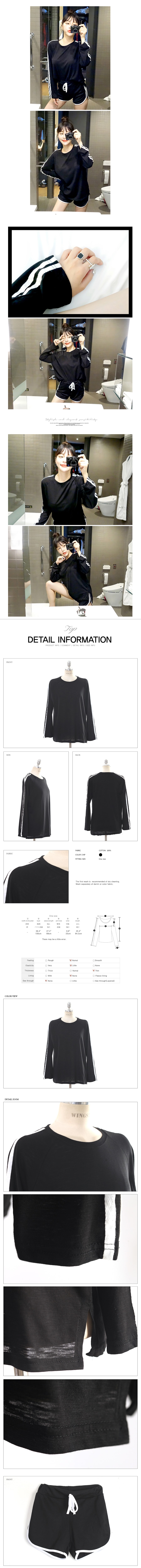 韩国MAGZERO [限量销售] 简约拼拼条休闲运动套装 #黑色 均码One Size(S-M)
