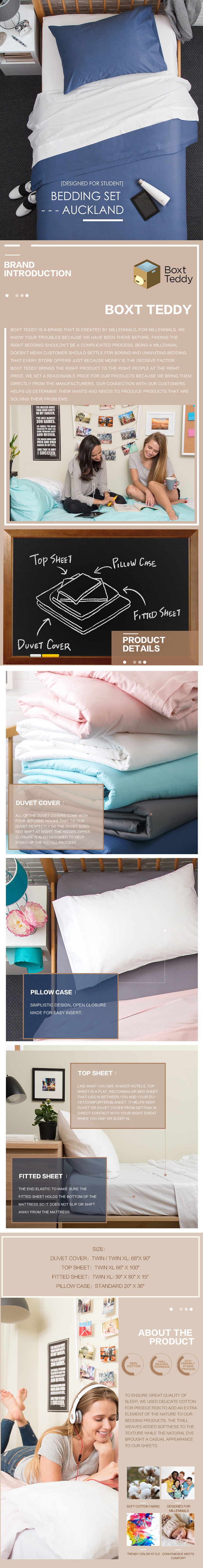 [Designed For Students] All Cotton 4 Pieces Bedding Set #Auckland Twin XL