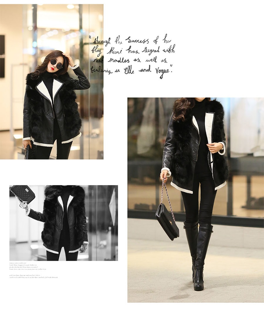 KOREA Faux Leather+Shearling Oblique Zipper Jacket Black One Size(S-M) [Free Shipping]
