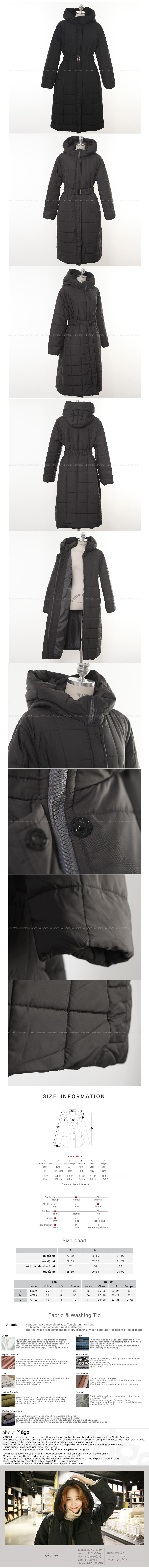 韩国正品 MAGZERO 超宽松长款羽绒服带腰带 #黑色 均码((S-M) [免费配送]