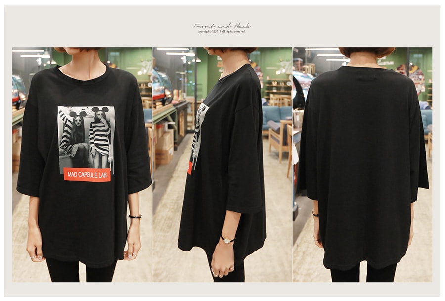 [Autumn New] Black and White Graphic T-shirt #Black One Size(S-M)