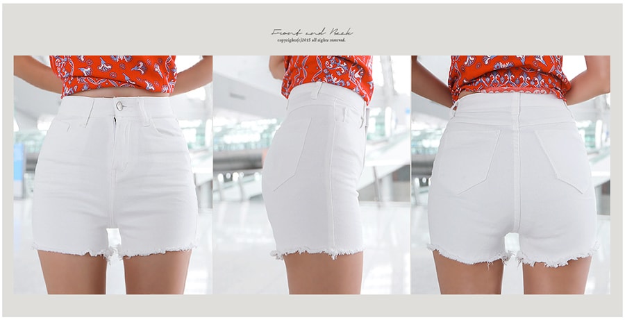 [New Arrival] High Waisted Cut-Off Stretch shorts White L(66/28-29)