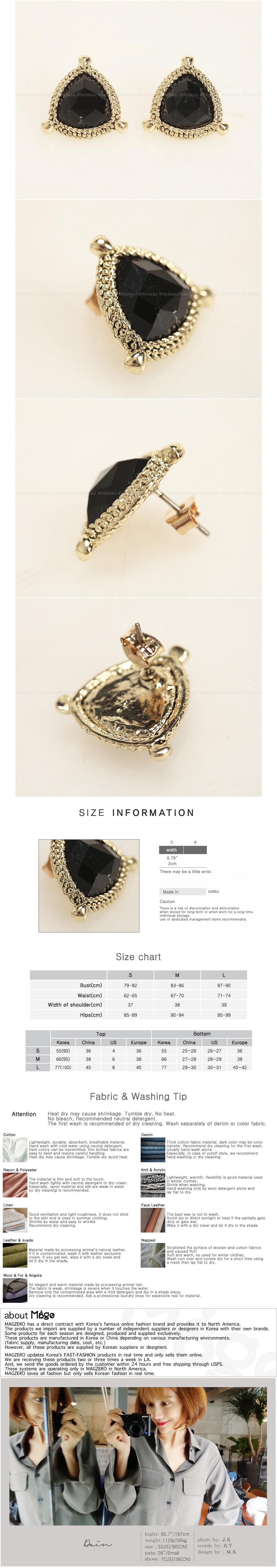 韩国正品 [免费配送] MAGZERO 盾牌造型宝石金属耳钉 #黑色&amp;金色
