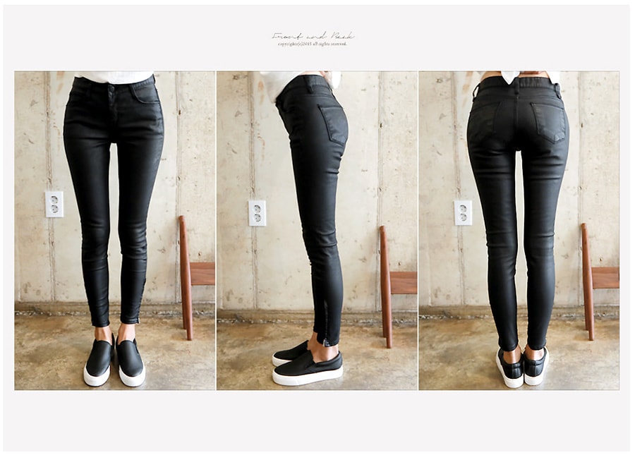 [Autumn New] Side Zip Coated Skinny Jeans Black M(66/27-28)