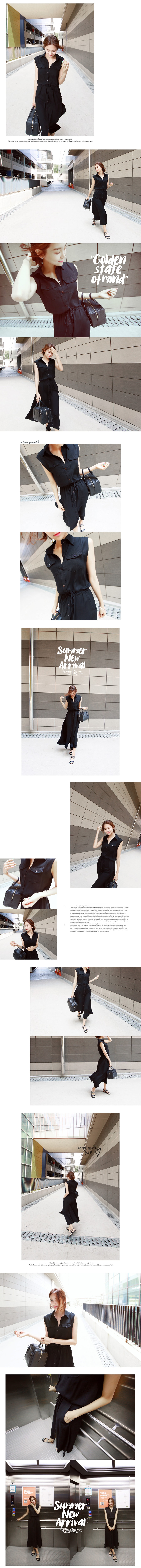 [Special Offer]  Spread collar Waist string Shirt Dress #Black One Size(Free)
