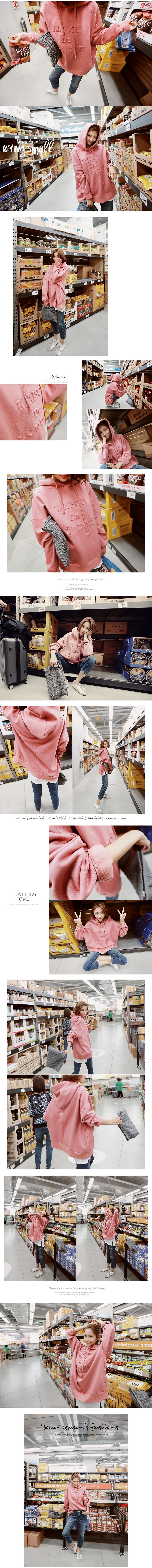 [Limited Quantity Sale] Embossed Letters Oversized Fleece Hoodie Sweatshirt Pink One Size(Free)