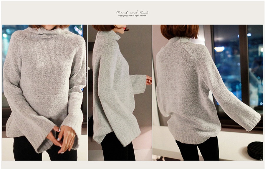 KOREA Wide Sleeve Turtleneck Sweater Grey One Size(Free) [Free Shipping]
