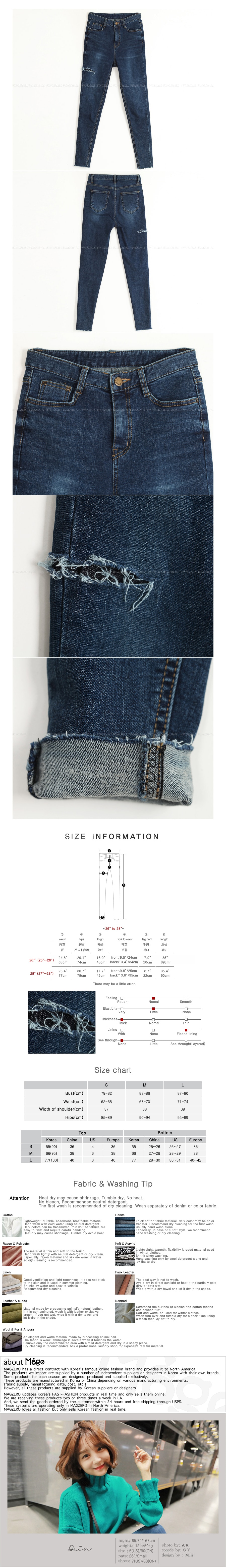 KOREA Destroyed Cropped Skinny Jeans Blue S(25-26) [Free Shipping]