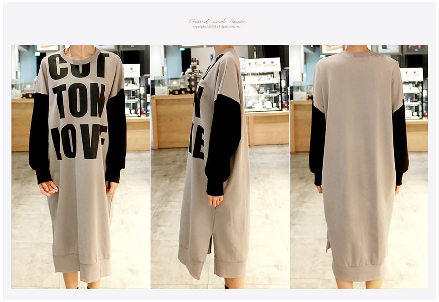 [Limited Quantity Sale] Color-Block Sleeve Long Dress Mocha One Size(Free)