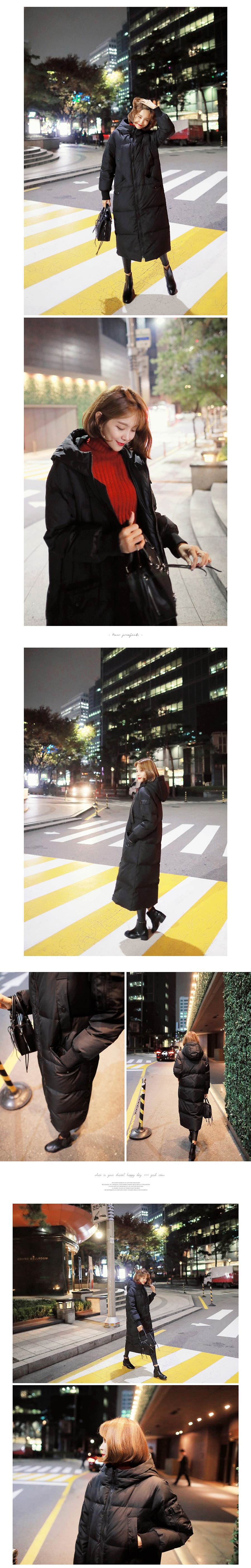 [5th Pre-Order] Hooded Down Long Puffer Coat Black One Size(S-M)