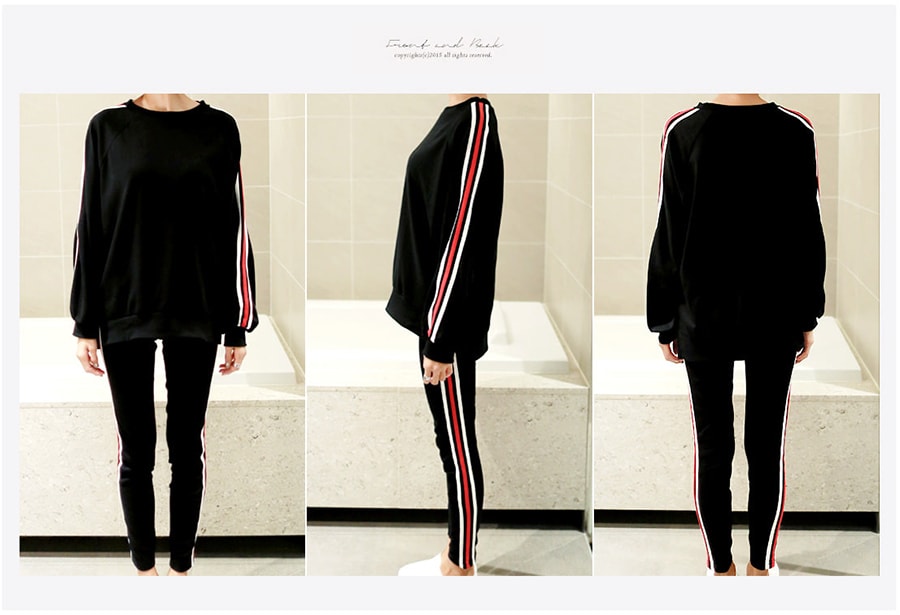 [2017 F/W] Side Stripes Sweatshirt and Joggers 2 pieces Set Black One Size(S-M)