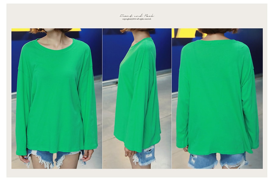KOREA Natural Loose Style Basic T-shirt #Green One Size(Free) [Free Shipping]