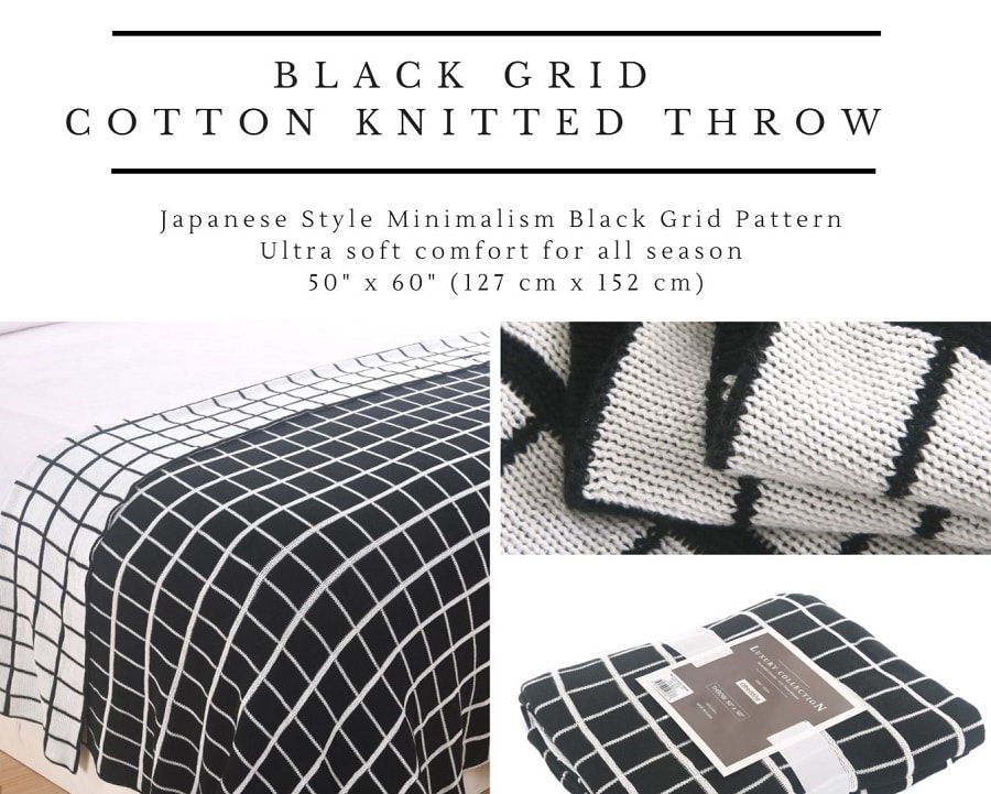 Grid Cotton Knitted Sofa Throw  #Black