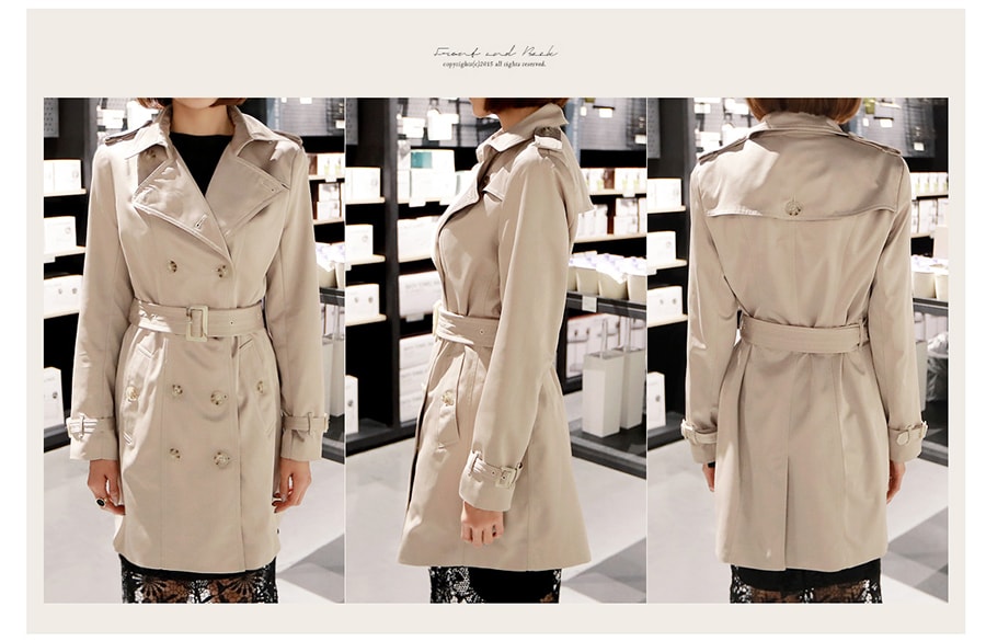 KOREA Double-Breasted Trench Coat Beige One Size(S-M) [Free Shipping]