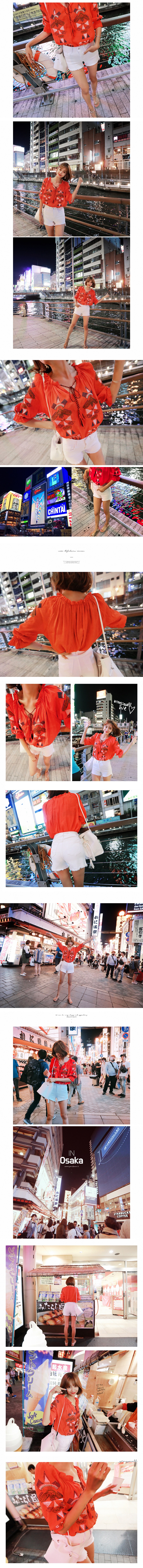 [Limited Quantity Sale] Ethnic Embroidery Shirring Blouse Red One Size(S-M)