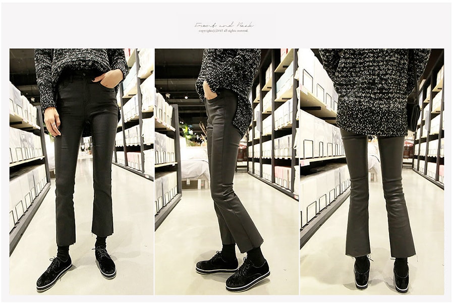 [Limited Quantity Sale] Cut-Off Bootcut Coated Ankle Jeans Black L(27-28)