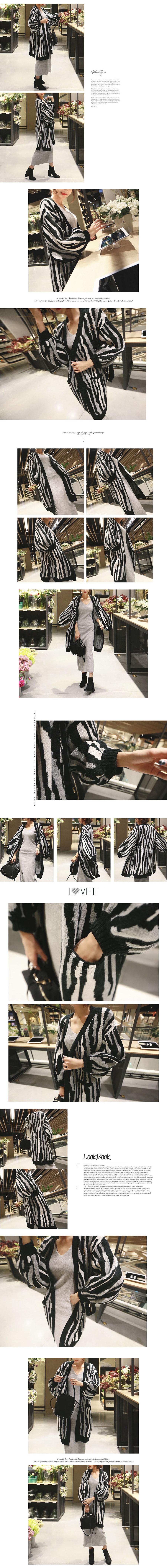 [Limited Quantity Sale] Zebra Pattern Puff Long Sleeve Knit Cardigan Coat Black One Size(Free)