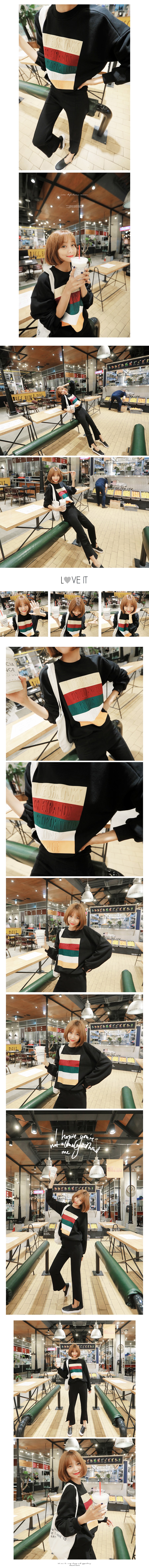 [Autumn New Set] Embossing Sweatshirt and CutOff Sweatpants 2 pieces Set Black One Size(S-M)