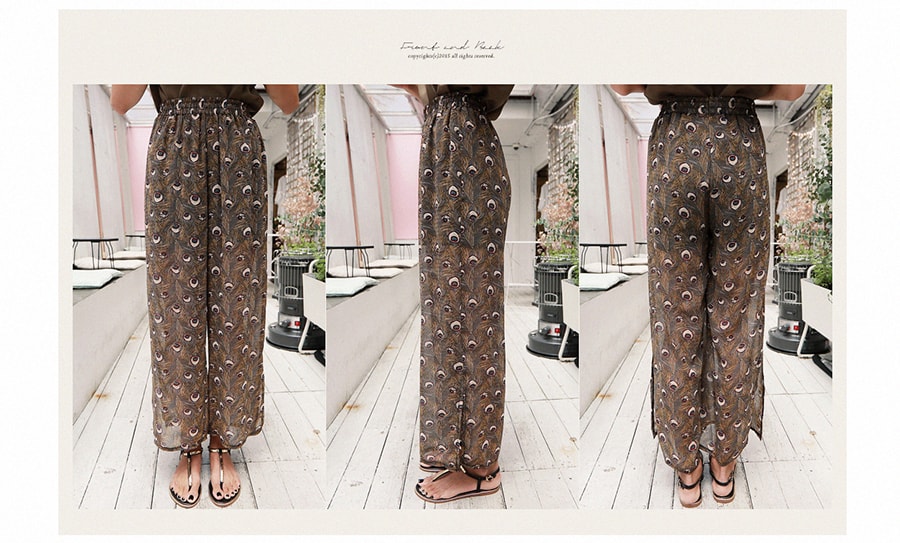 [New Arrival] Peacock Print Chiffon Pants One Size(S-M)