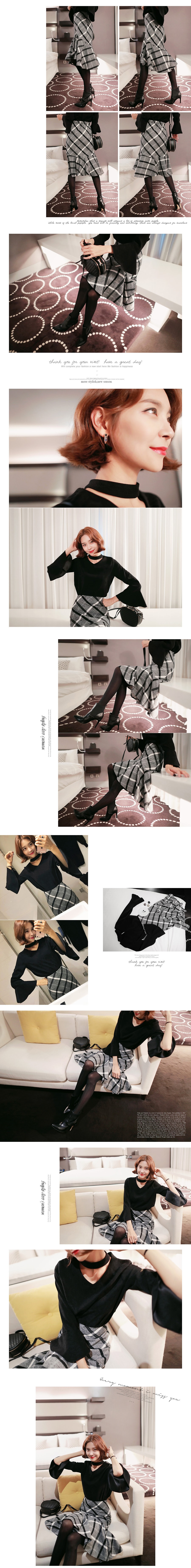 [Limited Quantity Sale] Plaid Pencil Midi Skirt Black One Size(S-M)