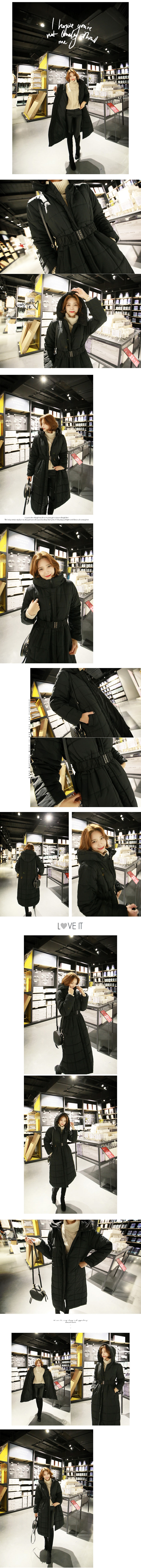KOREA Oversize Long Quilted Puffer Coat With Belt Black One Size(S-M) [Free Shipping]