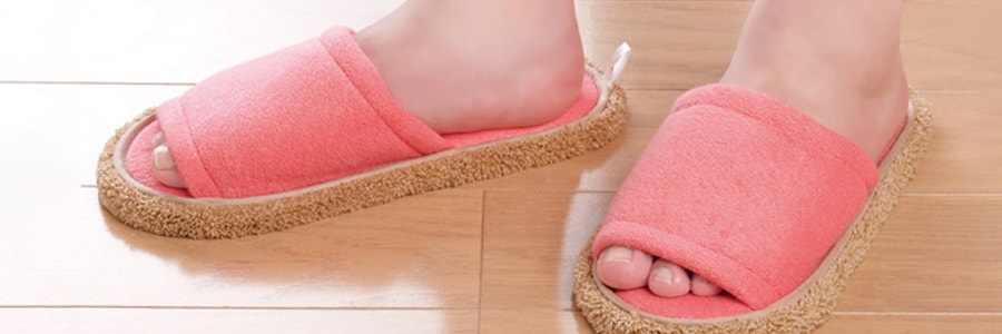 日本LEC 超細纖維室內居家厚底防滑清潔擦地拖鞋 桃紅色 22cm~25cm SIZE 6-8