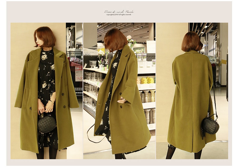 [Limited Quantity Sale] Oversized Double Breasted Long Coat Olive Green One Size(Free)