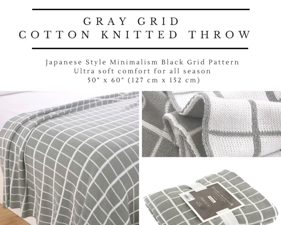 Grid Cotton Knitted Sofa Throw  #Gray