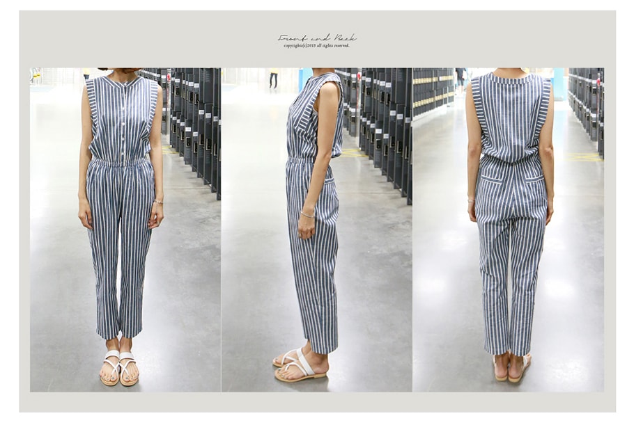 [New Arrival]  Henry Neck Striped JumpSuit One Size(S-M)