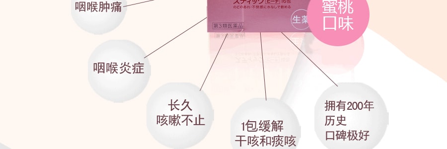 日本RYUKAKUSAN龍角散 蜜桃味 止咳化痰 咽喉腫痛 化痰 獨立包裝 16袋入