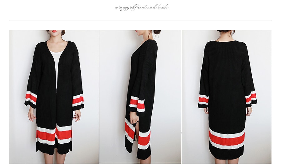 [Limited Quantity Sale] Color Block Open Front Knit Cardigan Black One Size(Free)