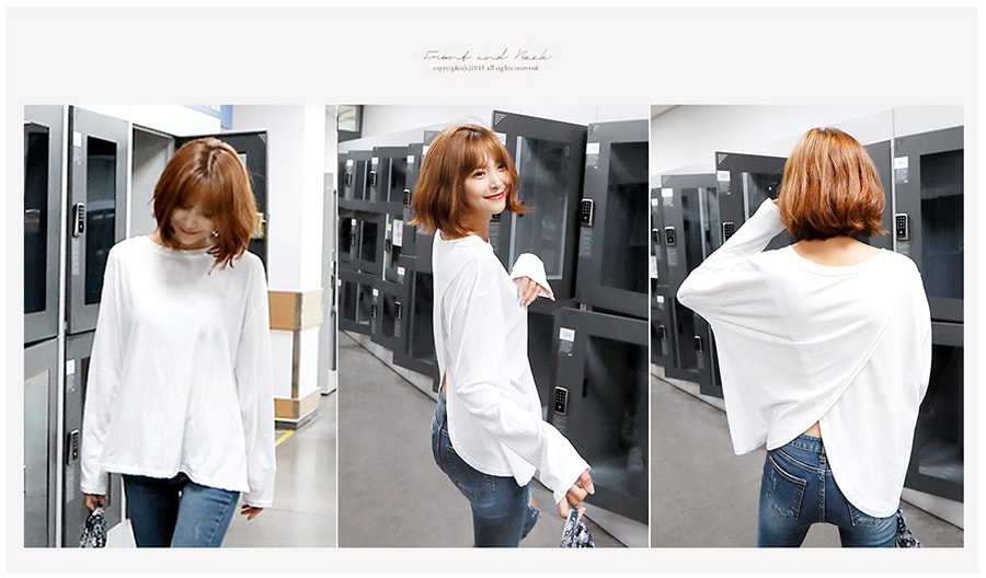 [Autumn New Set] Split Back T-Shirt Ivory and Distressed Skinny Ankle Jeans M(66/27-28)