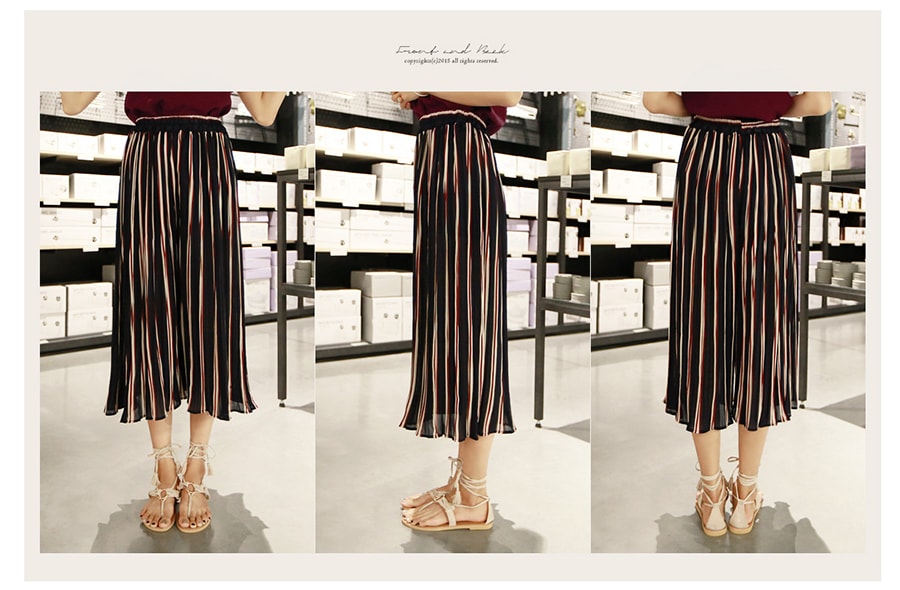 [New Arrival] Color Block Striped Wide Leg Pleated Pants One Size(S-M)