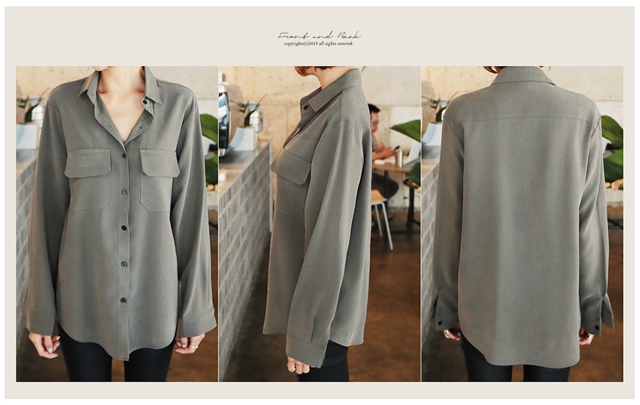 [Autumn New] Two Pocket Button Shirt Khaki One Size(S-M)