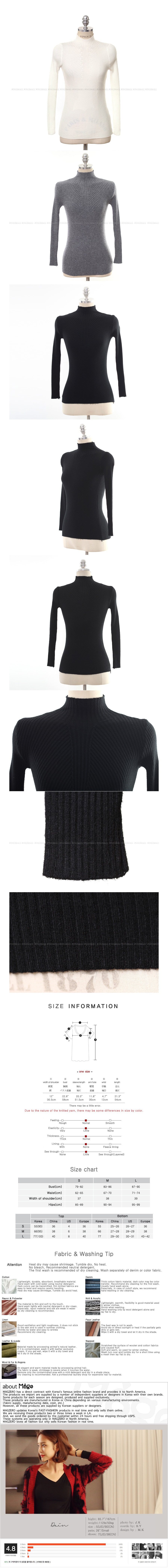 KOREA Mock Neck Stretchy Ribbed Knit Top Charcoal One Size(S-M) [Free Shipping]